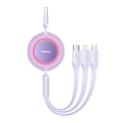 Baseus Adatkábel 3in1 Usb - Type-C/Lightning/Microusb, Csévélhető, Lila - fizz - 6 399 Ft