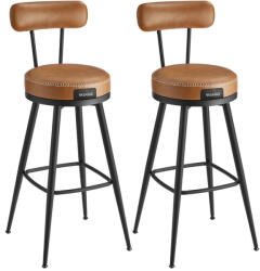 VASAGLE EKHO Forgatható Bárszék Szett Műbőr Háttámlás Karamell Barna