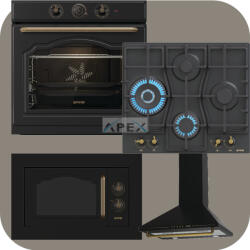 Gorenje Classico BOS67372CLB hőlégkeveréses sütő + GW6D42CLB gáz főzőlap + BM235CLB grilles mikrohullámú sütő + WHC63CLB Kürtős páraelszívó fekete színben