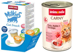 Animonda 12x400g animonda pulyka, csirke & garnéla nedves macskatáp+20x15g Milkies snack