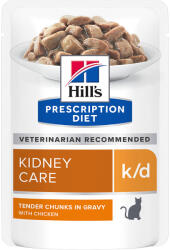 Hill's Prescription Diet 36x85g 24 + 12 ingyen! Hill’s Prescription Diet nedves macskatáp - k/d Kidney Care csirke