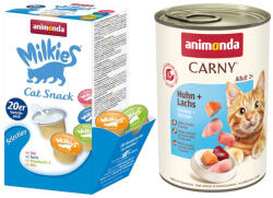 Animonda 12x400g animonda csirke & lazac nedves macskatáp+20x15g Milkies snack