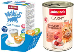 Animonda 12x400g animonda pulyka & csirkemáj nedves macskatáp+20x15g Milkies snack