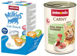 Animonda 12x400g animonda csirke, pulyka & nyúl nedves macskatáp+20x15g Milkies snack