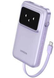 UGREEN Uno 10 000 mAh külső akkumulátor, 30 W, beépített USB-C kábel, lila (PB511-35604B)