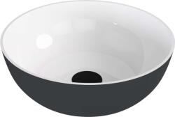 Polysan Banera - Mosdókagyló pultra, átmérő 39 cm, túlfolyó nélkül, csapfurat nélkül, matt antracit/fehér 14337.52 (14337.52)