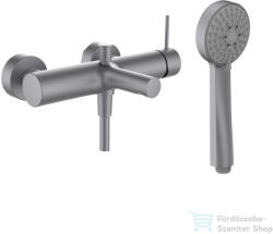 Laufen TWINPLUS SLIM SL kádtöltő csaptelep zuhanyszettel, PVD szálhúzott rozsdamentes acél HF505460423600 (HF505460423600)