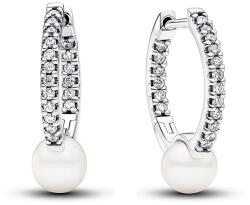 Pandora Timeless Kezelt édesvízi tenyésztett gyöngy és pavé karika- ezüst fülbevaló - 293171C01 (293171C01)