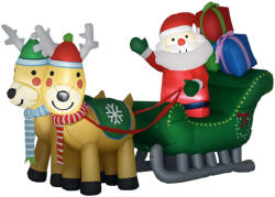 AOSOM Felfújható Mikulás szánon két rénszarvassal 210 cm világító karácsonyi dekoráció LED-fénnyel