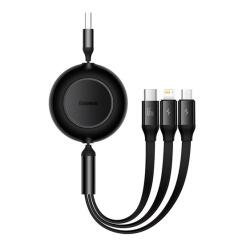 Baseus Adatkábel 3in1 Usb - Type-C/Lightning/Microusb, Csévélhető, Fekete
