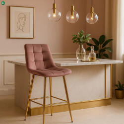 Mebel Elite Rózsaszín Bársony Bárszék Aranyszínű Lábbal. ARIEL