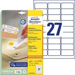 Avery-Zweckform Etikett, univerzális, eltávolítható, 63, 5x29, 6 mm, AVERY ZWECKFORM, 810 etikett/csomag (L4737REV-25)