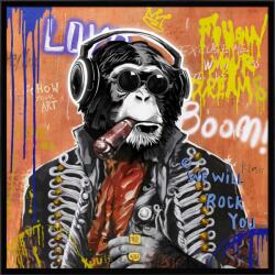 Art Galéria Vagány majom - kézzel átfestett olajfestmény LED világítással