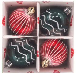  Piros-zöld karácsonyi gömbök fehér mintával