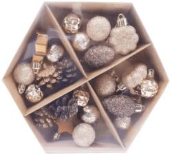  Barna-arany vegyes karácsonyfadíszek (toboz, csillag, mini gömb)