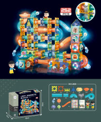 Mamido Set magnetic piese luminoase pentru construcții cu tobogan cu bile 252 piese XXL (S-2308) Jucarii de constructii magnetice