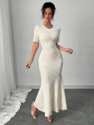 Shein XC26307 Shein Texturált Maxi Ruha Rövid Ujjú Ekrü (43) XL