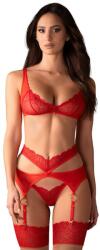 Obsessive Cupide Desir harisnyatartó öv, melltartó és tanga, piros, S/M