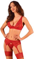 Obsessive Lacelove tanga, harisnyatartó öv és melltartó, piros, M/L