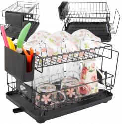 VERK GROUP Edényszárító tányérok evőeszközök bögrék kétszintes csepegtető tálca (07349)