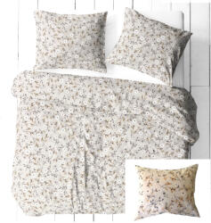  3 részes pamut ágynemű huzat szett - 140x200 cm / szürke - barna levél - virág mintás