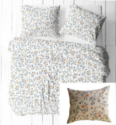  3 részes pamut ágynemű huzat szett - 140X200 cm / fehér alapon sárga virág - levél mintás