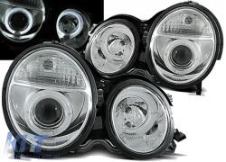 KITT Lightning LED Angel Eyes fényszórók Mercedes E-osztály W210 (06.1999-2002) modellekhez, króm, facelift dizájn (HLMBW210CLED)