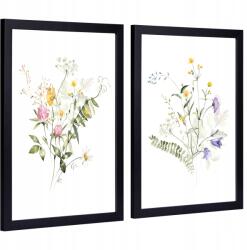 Növények természet botanika kép keretben 2db 21x29, 7cm levelek grafika poszter (rośliny plakaty w ramce komplet łąka)
