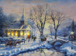  LED-es világító falikép havas táj + templom 40x30cm