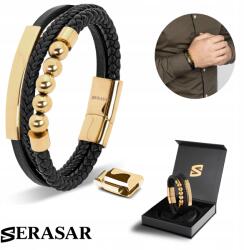 Serasar Serasar, Férfi Bőr Karkötő [Pearl] Arany, 20cm (Pearl)