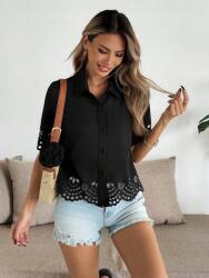 Shein LC73318 Shein Fekete Áttört Rövid Ujjú Ing (42) S