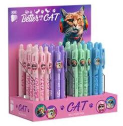 ICO Golyóstoll display, 0, 8 mm, nyomógombos, cicás tolltest, ICO "Cat", kék (TICSTC) - fiorex