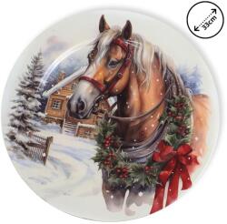  Műanyag kerek tálca Havas táj lóval 33cm