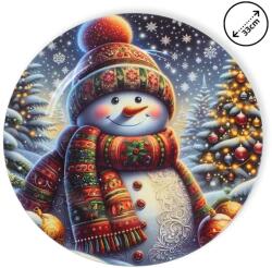  Műanyag kerek tálca Sálas hóember 33cm