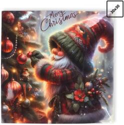  Műanyag négyszögletű tálca Karácsonyfát díszítő manó 30x30cm