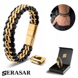Serasar Serasar, Férfi Bőr Karkötő [Acél] Arany Színű, 23cm (Steel)
