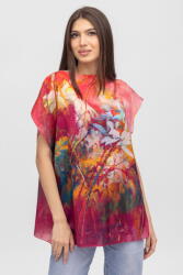 Shopika Summer Bluza de vara tip poncho din matase cu imprimeu abstract Talie unica