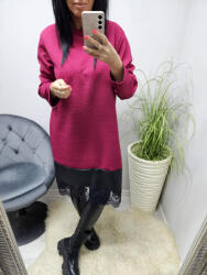 Norafashion Csinos alján műbőr és csipkebetétes tunika (burgundi) (345377)