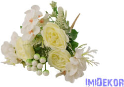  Peónia + hortenzia 7 ágú selyem csokor bogyóval 32cm - Törtfehér