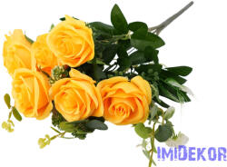 Rózsa 10 ágú selyemvirág csokor 47cm - Sárga