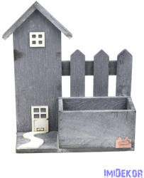  Kerítéses faház kaspó 24x20x8cm - Szürke