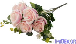 Rózsa 10 ágú selyemvirág csokor 47cm - Krém-Rózsaszín