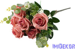 Rózsa 10 ágú selyemvirág csokor 47cm - Őszi Mályvás