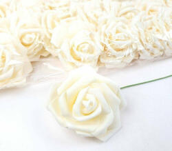  Polifoam rózsa virágfej habrózsa szárral 7-8 cm - Világos Krém