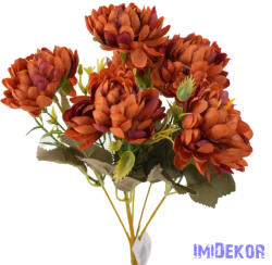  Krizantém 6 ágú selyemvirág csokor 28cm - Rozsda