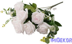 Rózsa 10 ágú selyemvirág csokor 47cm - Fehér-Fehér-Rózsaszín