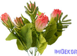  Korallféle műzöld selyem leveles 5 ágú bokor 34cm - Piros