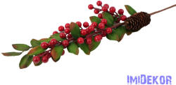  Piros bogyós leveles ág tobozzal 62 cm