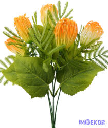  Korallféle műzöld selyem leveles 5 ágú bokor 34cm - Narancs