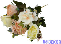  Peónia + hortenzia 6 ágú selyemvirág csokor 31cm - Krém-Barack